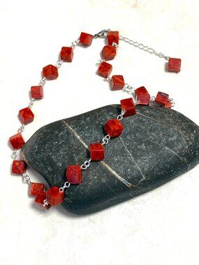 Red Reconstituted (Compressed) Coral Adjustable Short Necklace